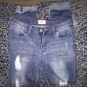 Distressed cello jeans
